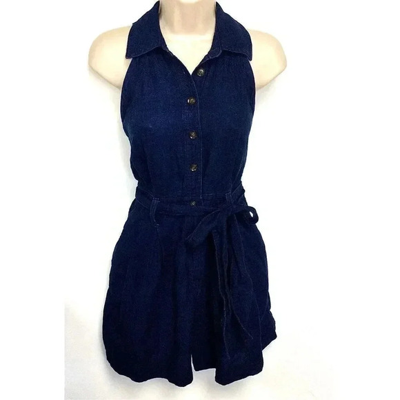 Banana Republic Womens Blue Dark Wash Cotton Sleeveless Denim Jean Romper Size 2 - Picture 1 of 11